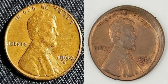 Off-center coins with different levels of mistake.